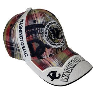 Washington DC Destination Hat Ball Cap City Hunter Plaid White Raised‎ Patch EUC